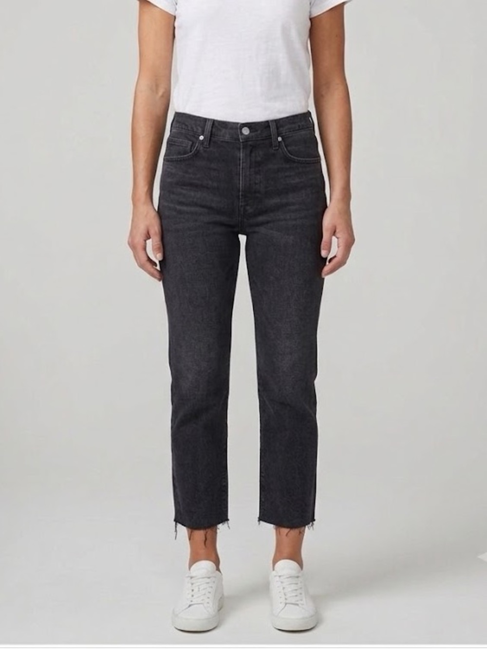 Citizens of Humanity Isola Cropped Straight Leg Jeans Black Raw Hem 29